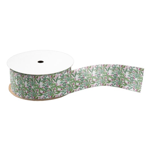 Waterverf Bourgondië & Groene Holly Kerst Grosgrain Lint (Spoel)