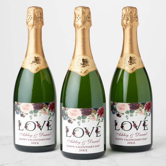 Waterverf Bourgondië Mixed Floral Valentijns's Lov Sparkling Wijnetiket (Flessen)