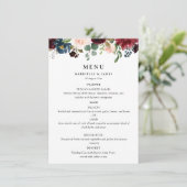 waterverf Bourgondische marine bloemenbruiloft men Menu (Staand voorkant)