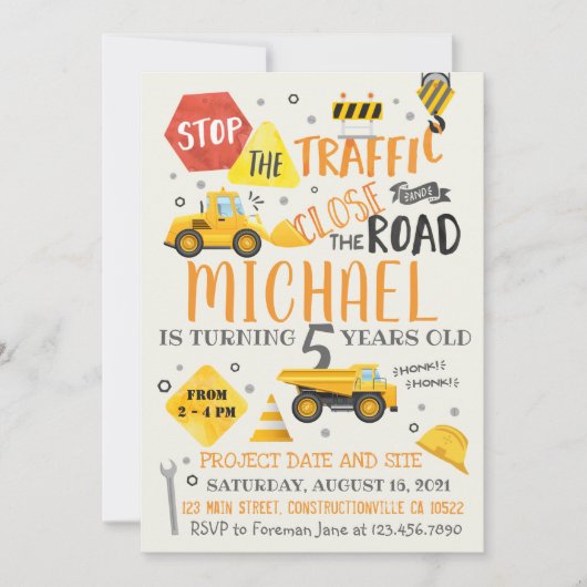 Waterverf Bouwnijverheid Aanuitnodiging Kaart (Voorkant)