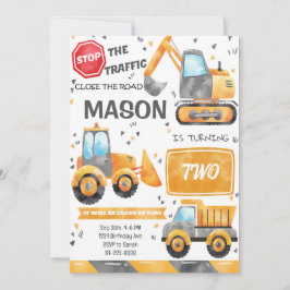 Waterverf Bouwwagens Verjaardagsuitnodiging Kaart