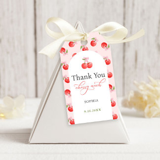 Waterverf Bow Cherry eerste 1e verjaardag Cadeaulabel