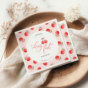 Waterverf Bow Cherry eerste 1e verjaardag Servet