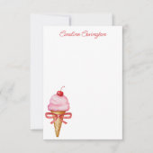 Waterverf Bow Pink Ice Cream Cone Bedankkaart (Voorkant)