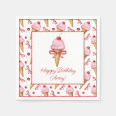 Waterverf Bow Pink Ice Cream Cone Party Servet (Voorkant)