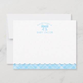 Waterverf Bow Preppy Blue Plaid Boy Baby shower Notitiekaartje