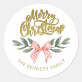 Waterverf Bow Script Gold Merry Christmas Ronde Sticker (Voorkant)