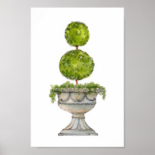 Waterverf Boxwood bovenleiding in antiek urn Poster