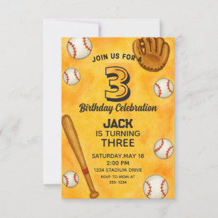 Waterverf Boy Baseball Verjaardagsfeest Kaart