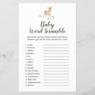 Waterverf Boy Deer op Witte Baby Word Scramble Flyer