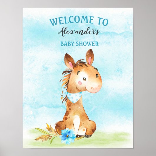 Waterverf Boy Horse Baby shower Boerderij Poster (Voorkant)