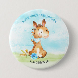 Waterverf Boy Horse Baby shower Boerderij Ronde Button 7,6 Cm