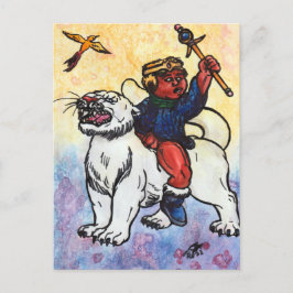 waterverf Boy King rijdt op witte panter Briefkaart