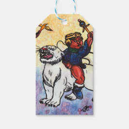 waterverf Boy King rijdt op witte panter Cadeaulabel