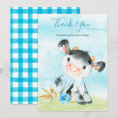 Waterverf Boy Koe Boerderij Dank u Bedankkaart (Voorkant / Achterkant)