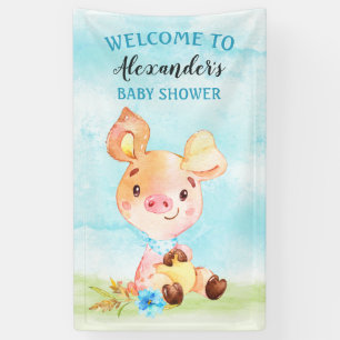 Waterverf Boy Piggy Boerderij Baby shower Spandoek