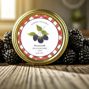 Waterverf Braambessenjam Gingham Pot  Ronde Sticker