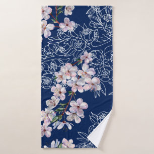 Waterverf branbloemen kersen met takgrafiek badhanddoek