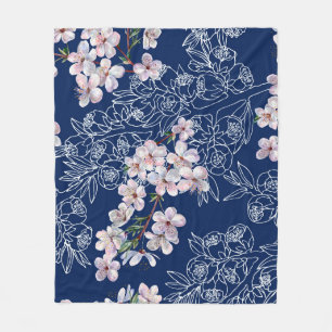 Waterverf branbloemen kersen met takgrafiek fleece deken