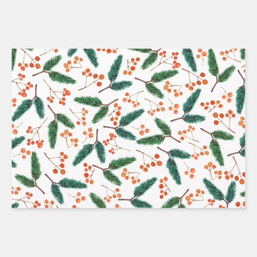 Waterverf Branches en Berries Winter  Inpakpapier Vel (Voorkant 3)