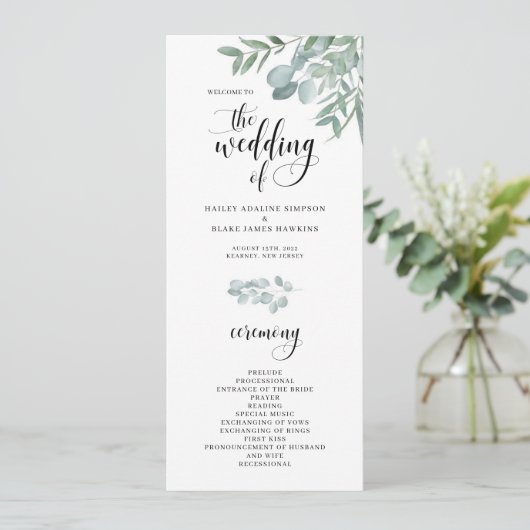 Waterverf Branches Wedding Ceremony Program Programma (Staand voorkant)