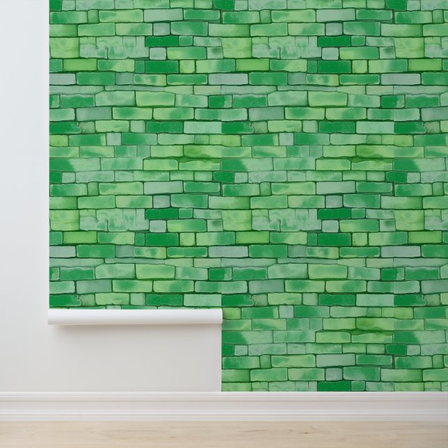 Waterverf Bricks Kelly Green Naadloze Patronen Behang (Applicatie)