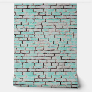 Waterverf Bricks Patterns Blauwgroen Blauw Wit Gri Behang