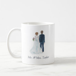 Waterverf Bride & Groom trouwde net met de heer Te Koffiemok