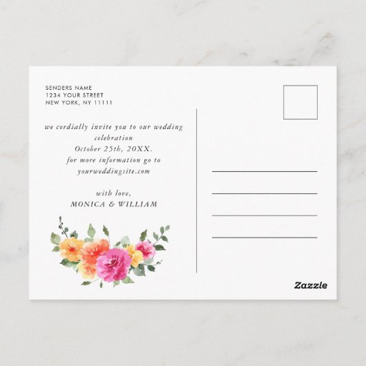 Waterverf Bright Flowers Bruiloft Save the Date Briefkaart (Achterkant)