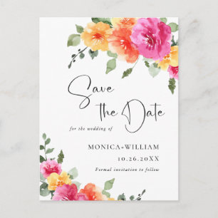 Waterverf Bright Flowers Bruiloft Save the Date Briefkaart