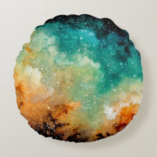 Waterverf Bright Gele nebula, sterren en donkere s Rond Kussen