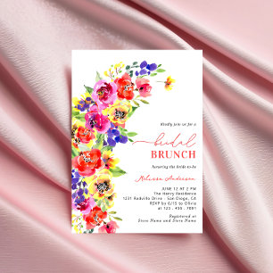 Waterverf Bright Kleurrijke Floral Bridal Brunch Kaart