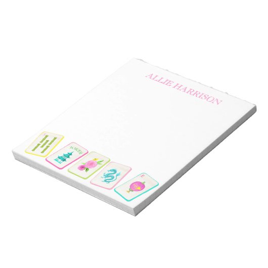 Waterverf Bright Mahjong Tegels gepersonaliseerd Notitieblok (Gedraaid)