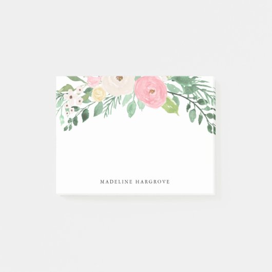 Waterverf Bright Pink & White Floral gepersonalise Post-it® Notes (Voorkant)