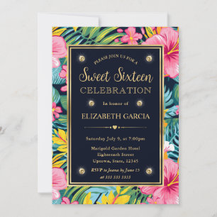 Waterverf Bright Tropical Preppy Flowers Sweet 16 Kaart