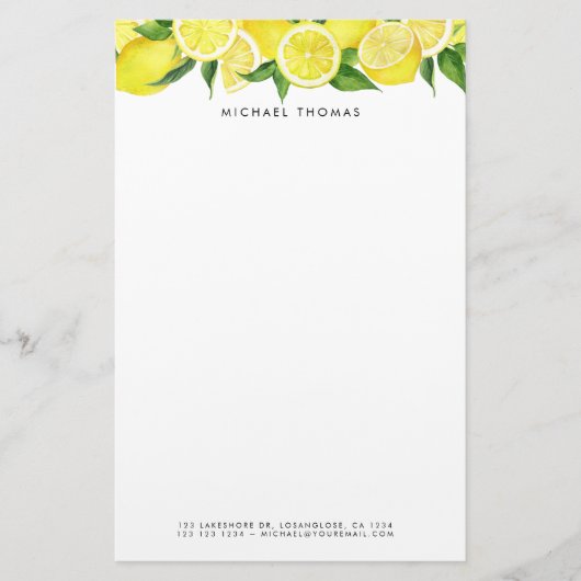 Waterverf Bright Yellow Lemon gepersonaliseerd Briefpapier (Voorkant)