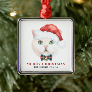 Waterverf British Shorthair Cat Merry Kerstmis Metalen Ornament