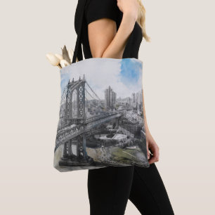 Waterverf Brooklyn Bridge Canvas tas – Elegant NYC