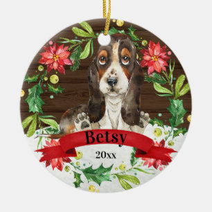 Waterverf Brown Basset Hound Cute Dog Kerstmis Keramisch Ornament