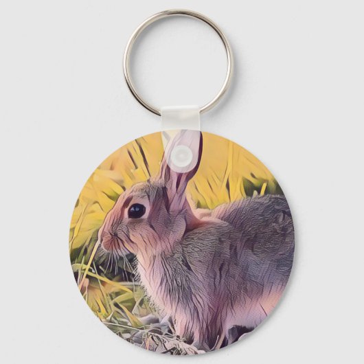 Waterverf Brown Bunny Rabbit kunst Sleutelhanger (Voorkant)