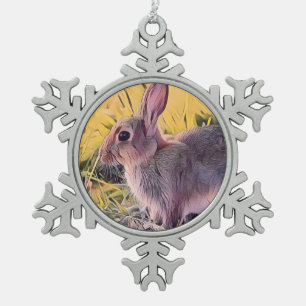 Waterverf Brown Bunny Rabbit  kunst Tin Sneeuwvlok Ornament