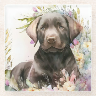 Waterverf Brown Labrador Retriever en Flowers Glazen Onderzetter