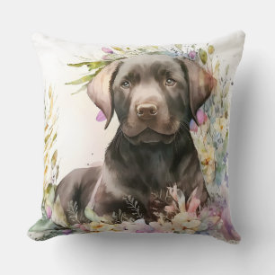 Waterverf Brown Labrador Retriever en Flowers Kussen
