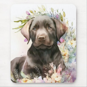 Waterverf Brown Labrador Retriever en Flowers Muismat