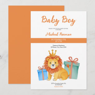 Waterverf Brown Lion Boy Theme Baby shower Kaart