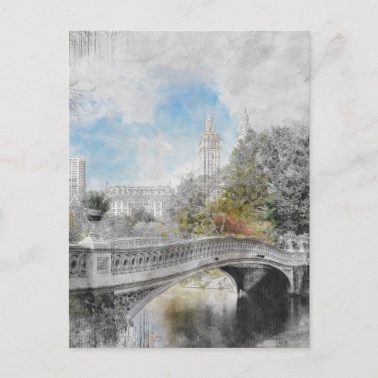 Waterverf brug in Central Park New York Briefkaart (Voorkant)