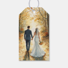 Waterverf bruid & bruidegom geschilderde herfst tr cadeaulabel
