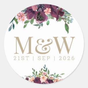 Waterverf bruid bruidegom Monogram Goud Wit Ronde Sticker