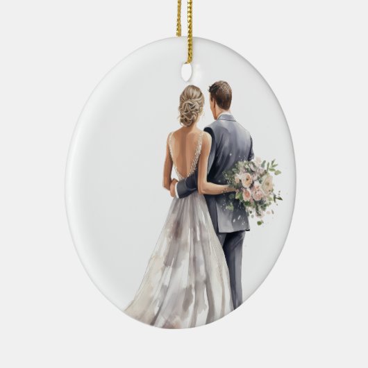 WATERVERF BRUID EN BRUIDEGOM BRUILOFT KERAMISCH ORNAMENT (Rechts)