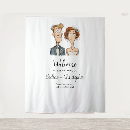 Waterverf bruid en bruidegom trouwbanner eigenzinn wandkleed (Voorkant)